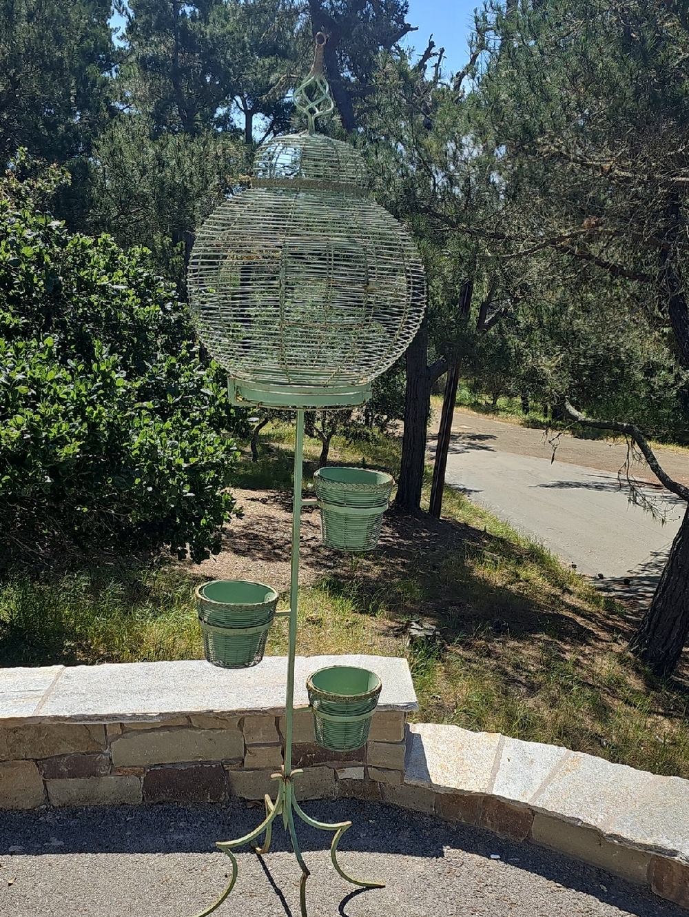 Vintage Green Metal Birdcage Planter Stand - 69 inch tall X 17 wide